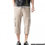 Men's Cargo 3 4 Shorts Long Pants Big & Tall Plus Size Cotton Linen Summer Casual Solid Pocket Drawstring Pants Trunks Khaki2 B07Q74DY9Z